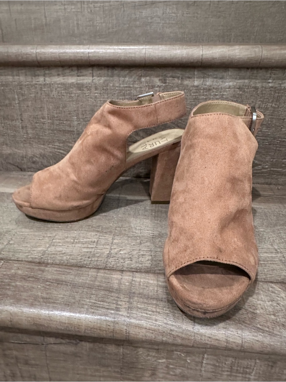 Naturalizer Suede Open-Toe Block Heel Mules in Light Brown
